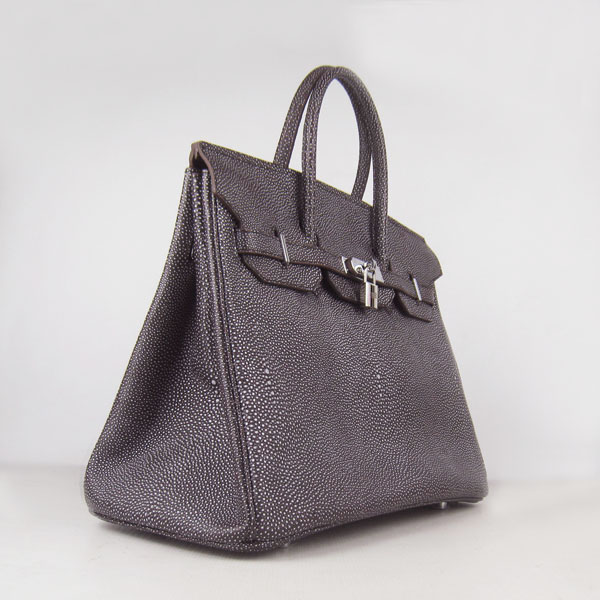 High Quality Fake Hermes Birkin 35CM Pearl Veins Leather Bag Dark Coffee 6089 - Click Image to Close